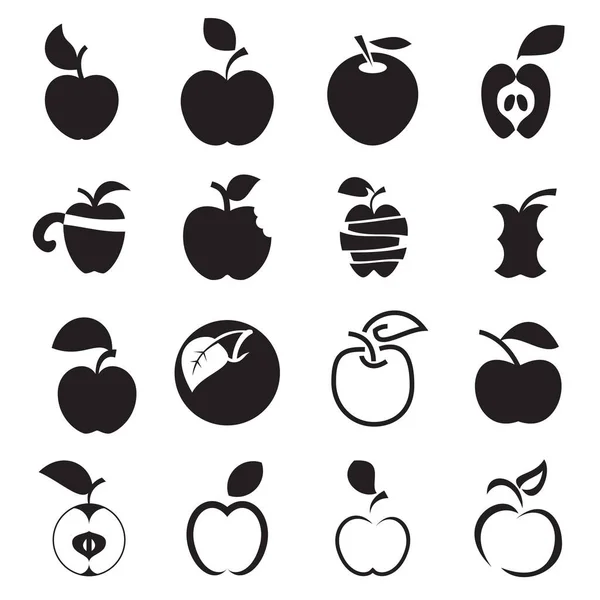 Iconos Apple Conjunto Diferentes Símbolos Manzana Negra Aislados Sobre Fondo — Archivo Imágenes Vectoriales