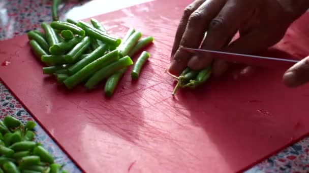 Time Lapse Chef Chopping Green Beans Kitchen Lunch Time — Stock Video