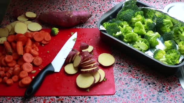 Şefin Evde Vegan Yemeği Hazırlarken Yavaş Çekim Videosu — Stok video