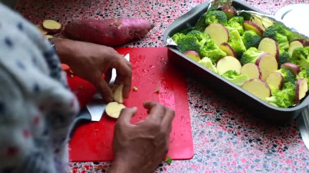 Zpomalené Video Kuchaře Připravujícího Doma Veganské Jídlo — Stock video