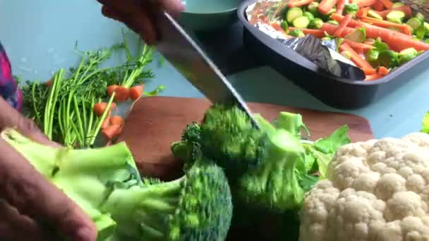 Time Lapse Video Person Chopping Broccoli Vegan Dish — Stock Video