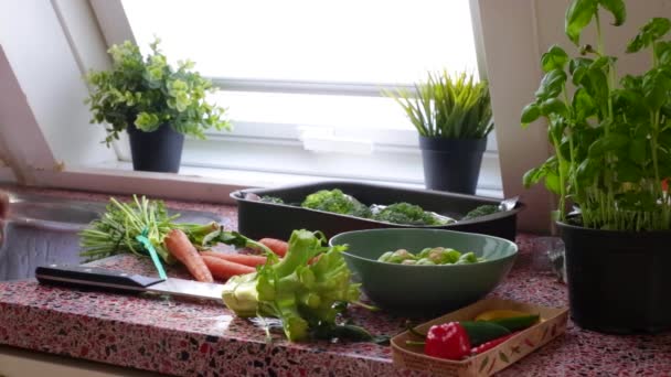 Man Förbereder Vegan Måltid Köket — Stockvideo