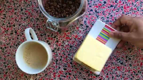 Vista Superior Barista Fazendo Café Prova Balas Seg — Vídeo de Stock