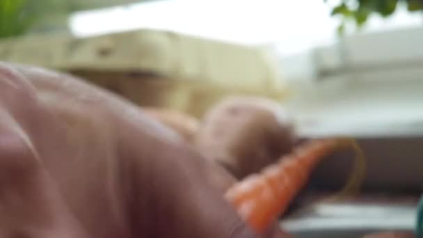 Макро Відео Людини Готує Овочі Кухні — стокове відео