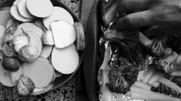 Person Hands Preparing Vegetables Chopping Board — Stock Video