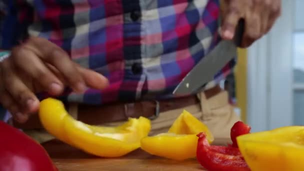 Low View Person Preparing Veggies Kitchen — Stock Video