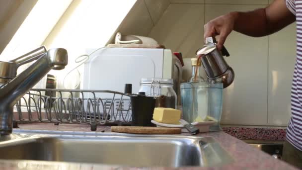 Person Making Bulletproof Coffee Morning Home — Stock Video