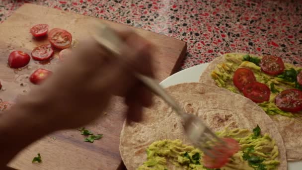 Top View Person Making Tacos Home — Stock Video