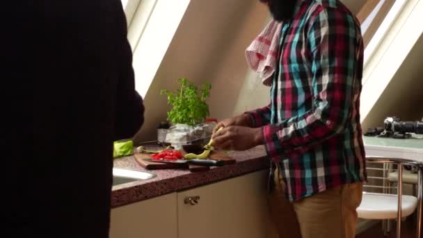 Top View Man Preparing Wooden Board Appetizers — Stock Video