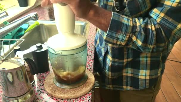 Person Making Coffee Grass Fed Butter Home — Stock Video