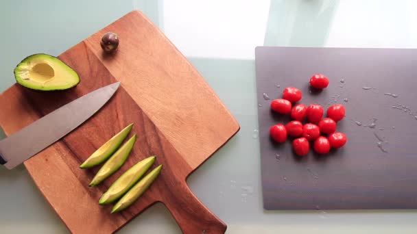 Top View Person Preparing Wooden Board Appetizers — Stock Video