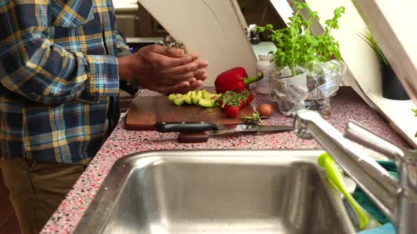 Close Pessoa Preparando Legumes Frescos Orgânicos Cozinha Casa — Vídeo de Stock