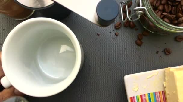 Flat Lay Degré Personne Faisant Délicieux Café Pare Balles Dans — Video