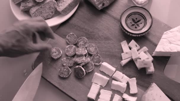 Top View Chef Preparing Wooden Board Appetisers — Stock Video