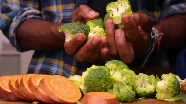 Pessoa Preparando Refeição Saudável Com Vegetais Orgânicos Casa — Vídeo de Stock