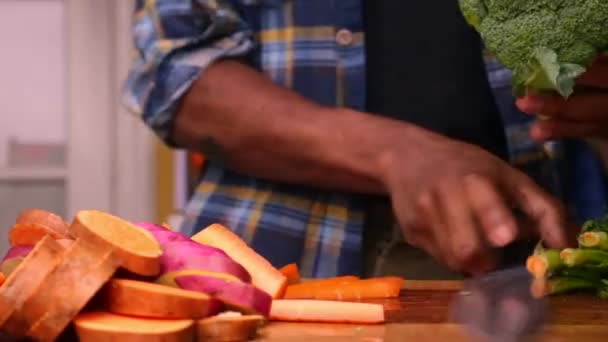 在家里用有机蔬菜做健康饭菜的人 — 图库视频影像