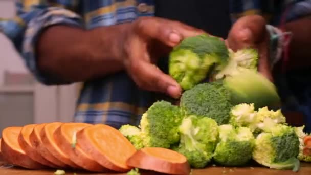 Pessoa Preparando Refeição Orgânica Com Legumes Casa — Vídeo de Stock