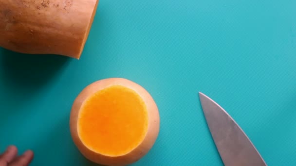 Piatto Laico Mani Preparazione Zucca Zucca Zucca Zucca — Video Stock