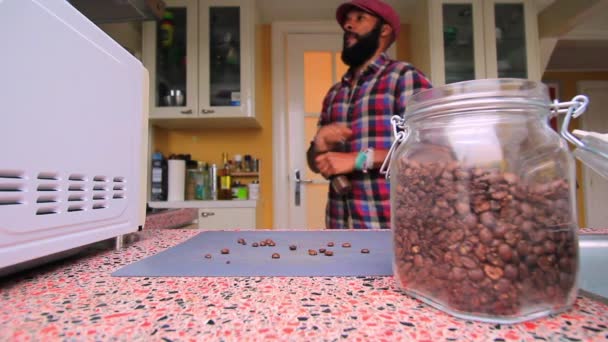 Person Manually Grinding Coffee Beans Kitchen — Stock Video