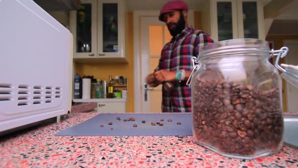 Person Manually Grinding Coffee Beans Kitchen — Stock Video