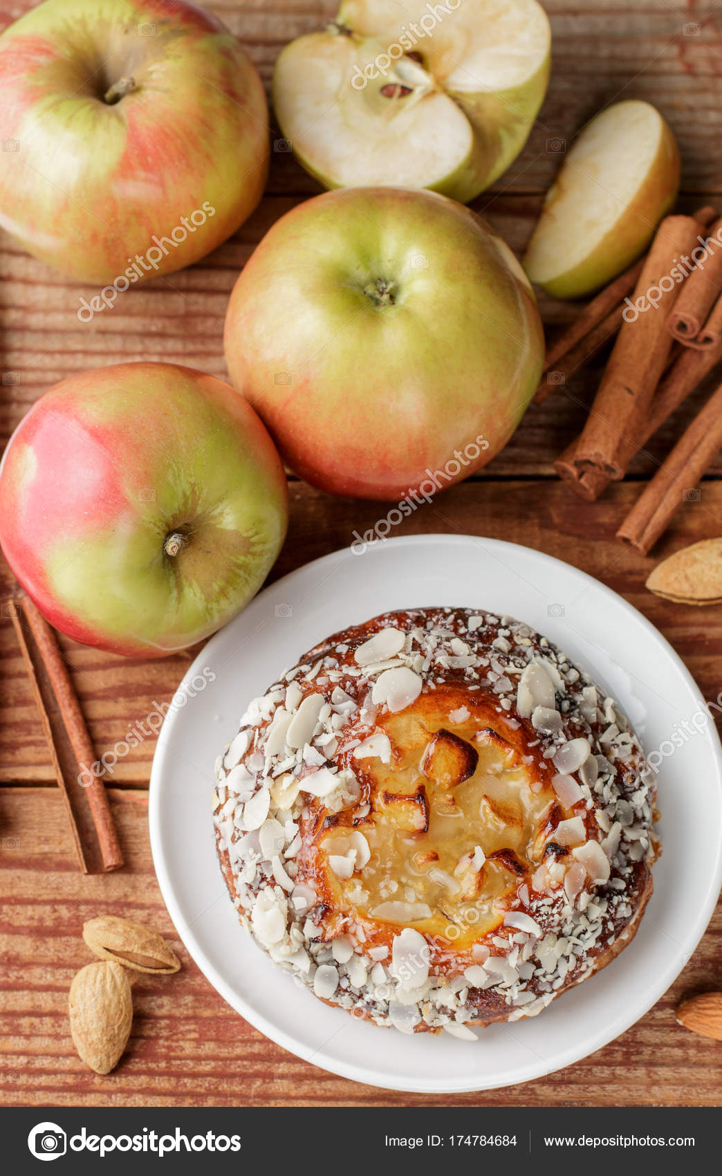 Homemade Apple Pie Almonds Cinnamon Dessert Tea Rustic Style Selective Stock Photo Homemade Apple Pie Almonds Cinnamon Dessert Tea Rustic Style Selective Stock Photo