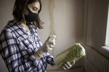 Virüs enfeksiyonundan korunmak için. Coronavirus COVID-19. Yiyecek dezenfeksiyonu.