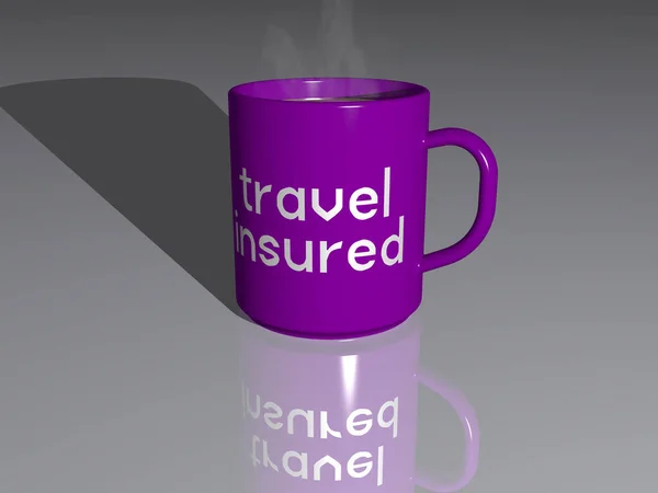 Bunte Illustration Eines Kaffeebechers Mit Reisekrankenversicherungen Darauf Platziert Auf Einem — Stockfoto