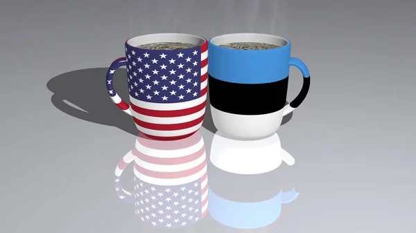United States America Estonia Placed Cup Hot Coffee Illustration Realistic — Stock Photo, Image