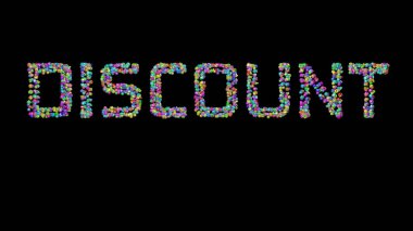 Discount : 3D illustration of the text made of small objects over a black background with shadows