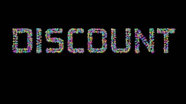 Discount Illustration Text Made Small Objects Black Background Shadows — Stockfoto