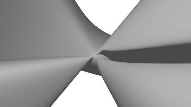 Koyu gri rengin geometrik şeklinin üç boyutlu çizimi beyaz soyut bir zemin üzerinde eğri ve parlak bir yüzey ile