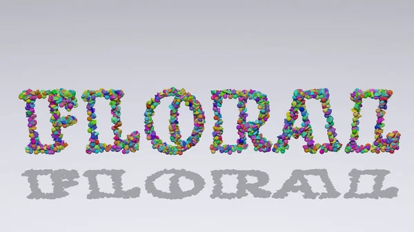 Colorida Escritura Texto Floral Con Objetos Pequeños Sobre Fondo Blanco — Foto de Stock