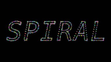 Koyu arkaplan ve eşleşen gölge üzerinde küçük nesnelerle sarmal metnin renkli 3B yazımı