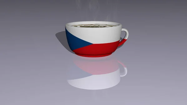 Ilustración Bandera Del País República Checa Colocada Una Taza Café — Foto de Stock