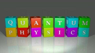 QuANTUM PHYSICS bulmacaları ayna zemininde kübik harflerle düzenlenmiştir, kavram anlamı ve sunumu