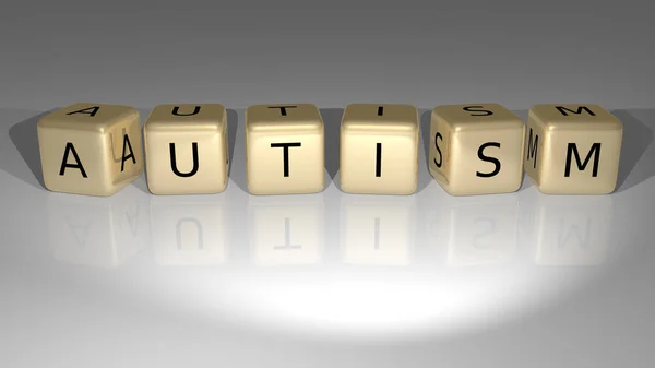 Autism made by golden dice letters and color crossing for the related meanings of the concept