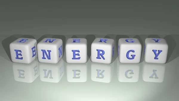 Abc Energy Elrendezve Kocka Betűkkel Tükör Padlóján Koncepció Jelentése Bemutatása — Stock Fotó
