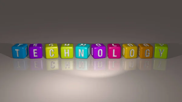 Technologie Gecombineerd Door Dobbelstenen Letters Kleurkruising Voor Verwante Betekenissen Van — Stockfoto