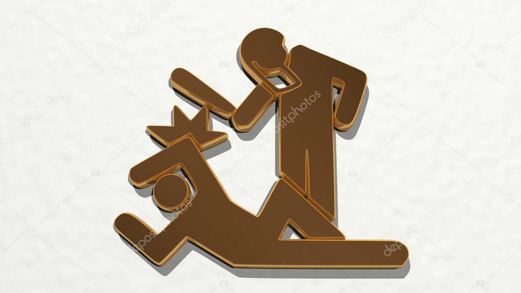 RIOT POLICE AGAINST PROTEST on the wall. 3D illustration of metallic sculpture over a white background with mild texture