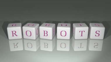 Üst perspektiften kübik harflerle yapılmış parlak ROBOTS, 3 boyutlu resimleme konsepti için mükemmel