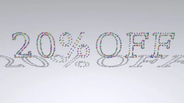 % OFF: 3D illustration of the text made of small objects over a white background with shadows