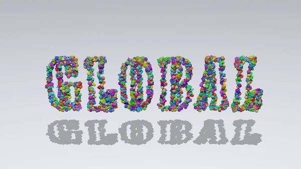 Gravação Colorida Texto Global Com Pequenos Objetos Sobre Fundo Branco — Fotografia de Stock