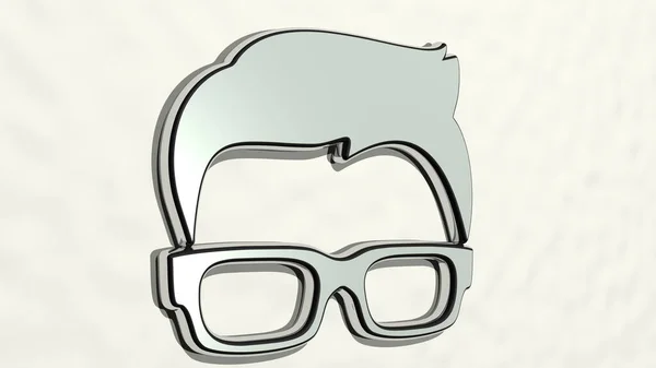 Óculos Com Cabelo Uma Perspectiva Parede Uma Escultura Espessa Feita — Fotografia de Stock