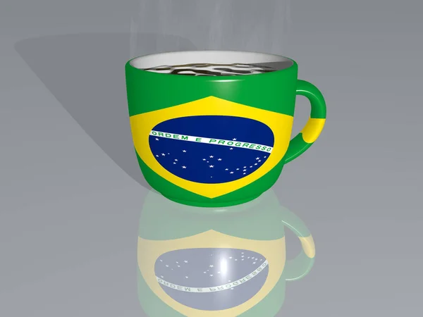 Illustration Brazil Placed Cup Hot Coffee Realistic Perspective Shadows Mirrored — Stock Photo, Image