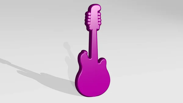 Guitar Elétrico Parede Ilustração Escultura Metálica Sobre Fundo Branco Com — Fotografia de Stock