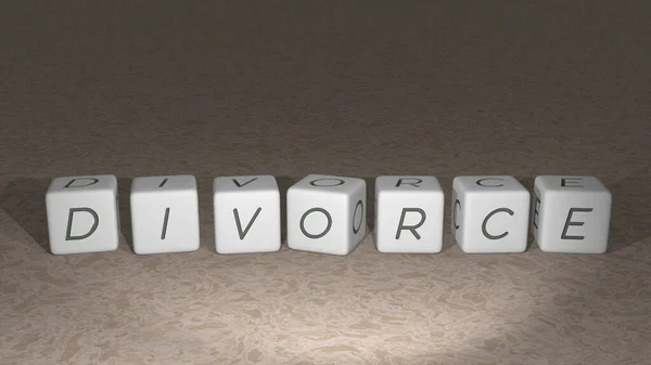 Divorzio Alfabetico Organizzato Lettere Cubiche Pavimento Specchio Significato Concettuale Presentazione — Foto Stock