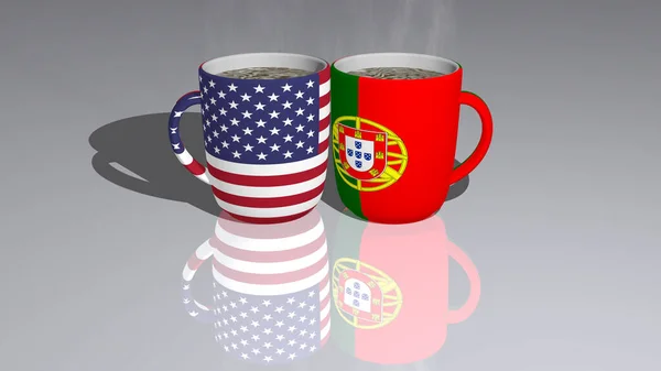 Estados Unidos América Portugal Colocados Uma Xícara Café Quente Espelhada — Fotografia de Stock