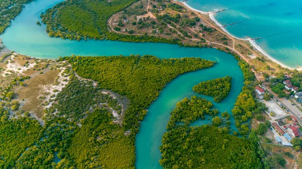 aerial view of the mangrove swamps , city of Dar es Salaam