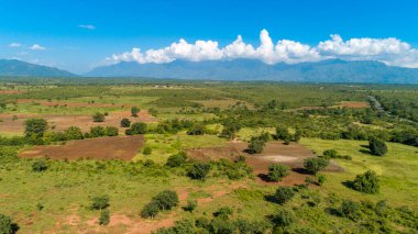 Morogoro kasabası Tanzanya 'nın uçsuz bucaksız yemyeşil otlakları ve tarım arazileri.