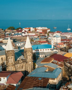 Zanzibar taş şehrin havadan görünümü